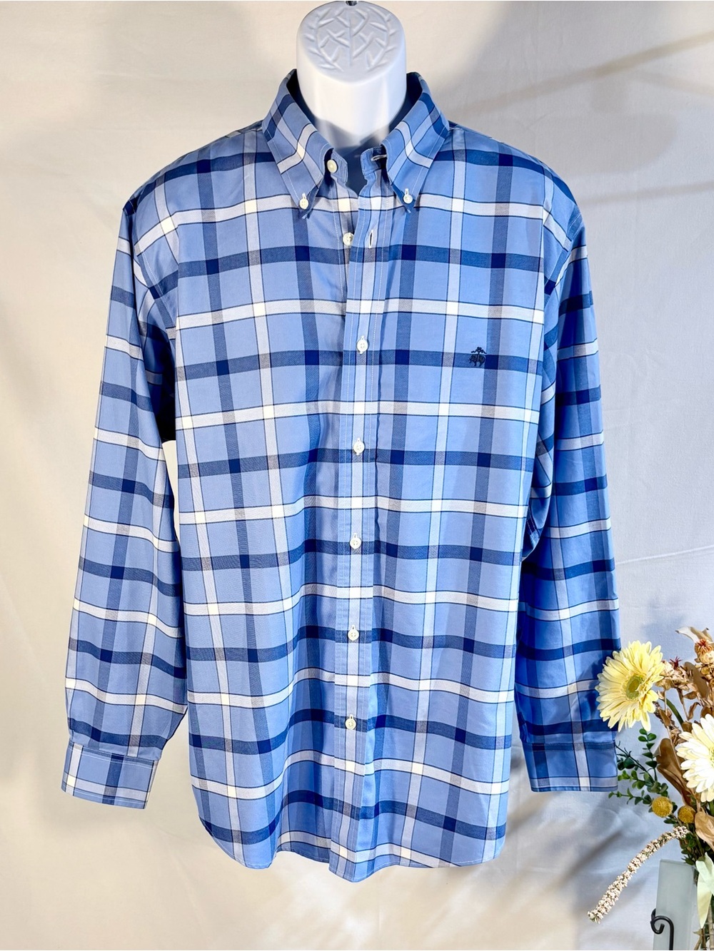 💥Brooks Brothers 1818 Regent Blue Plaid Supima Cotton Button Down Shirt XL💛